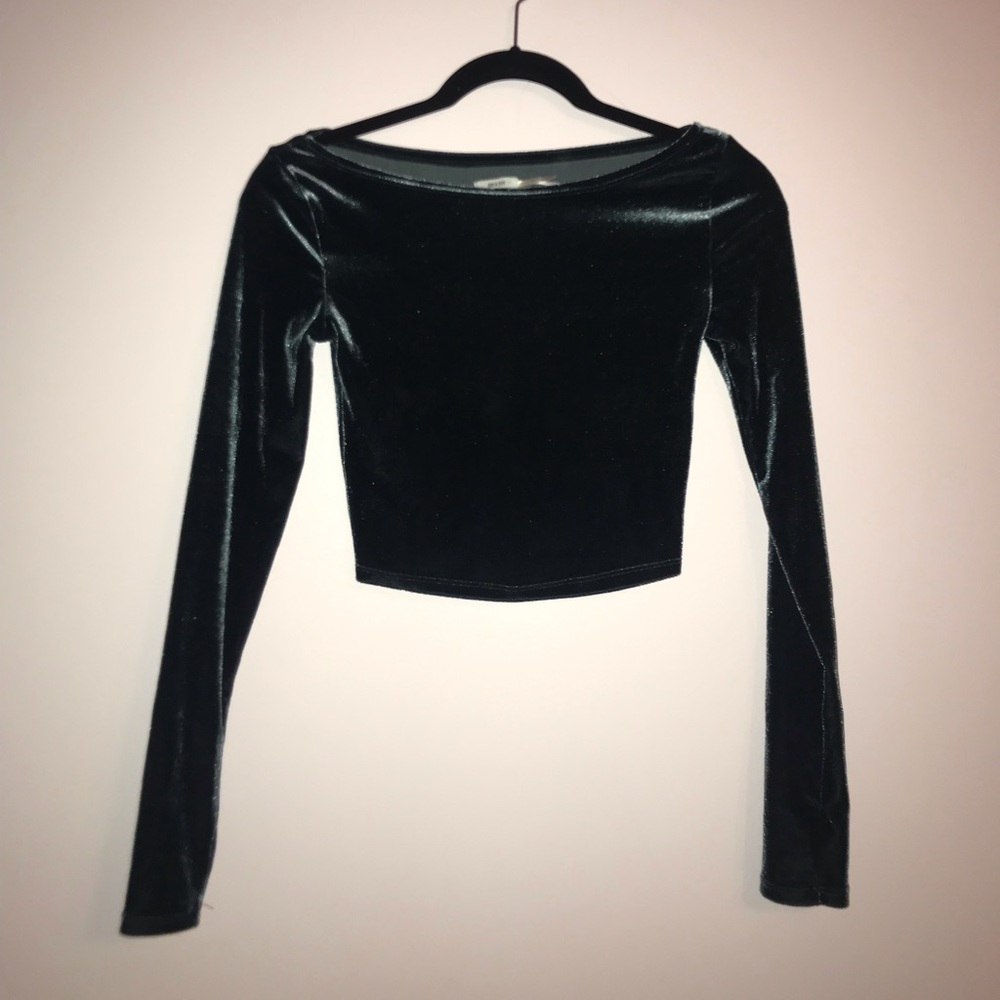 Urban Outfitters Velvet Blue Long Sleeve Top
